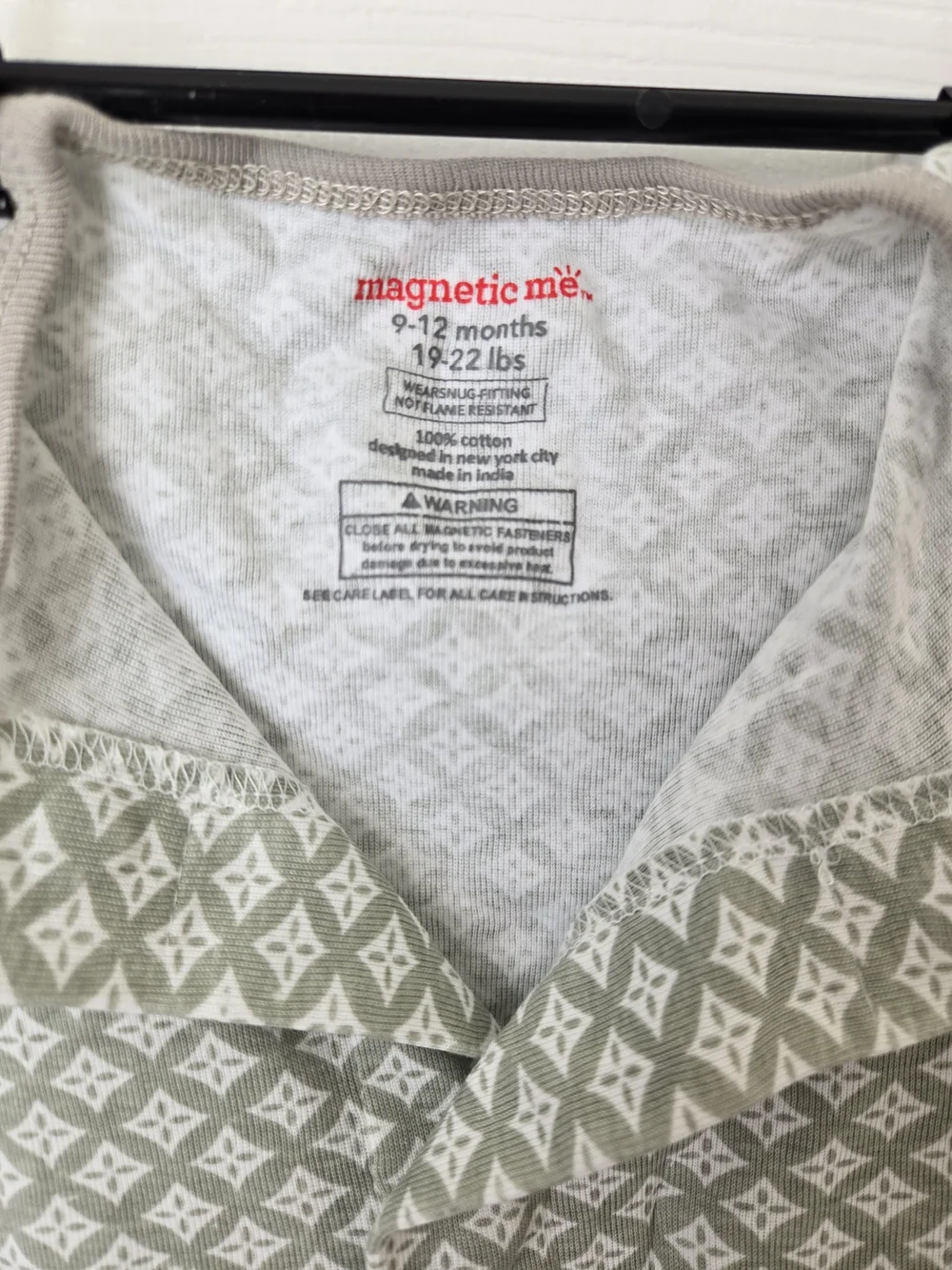 Magnetic Me Gray Diamond Print Footed Long Sleeve One-Piece Onesie Romper 9-12m